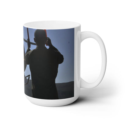 Elegant 15oz Ceramic Coffee Mug printed with a beautiful image of a landing helicopter.
