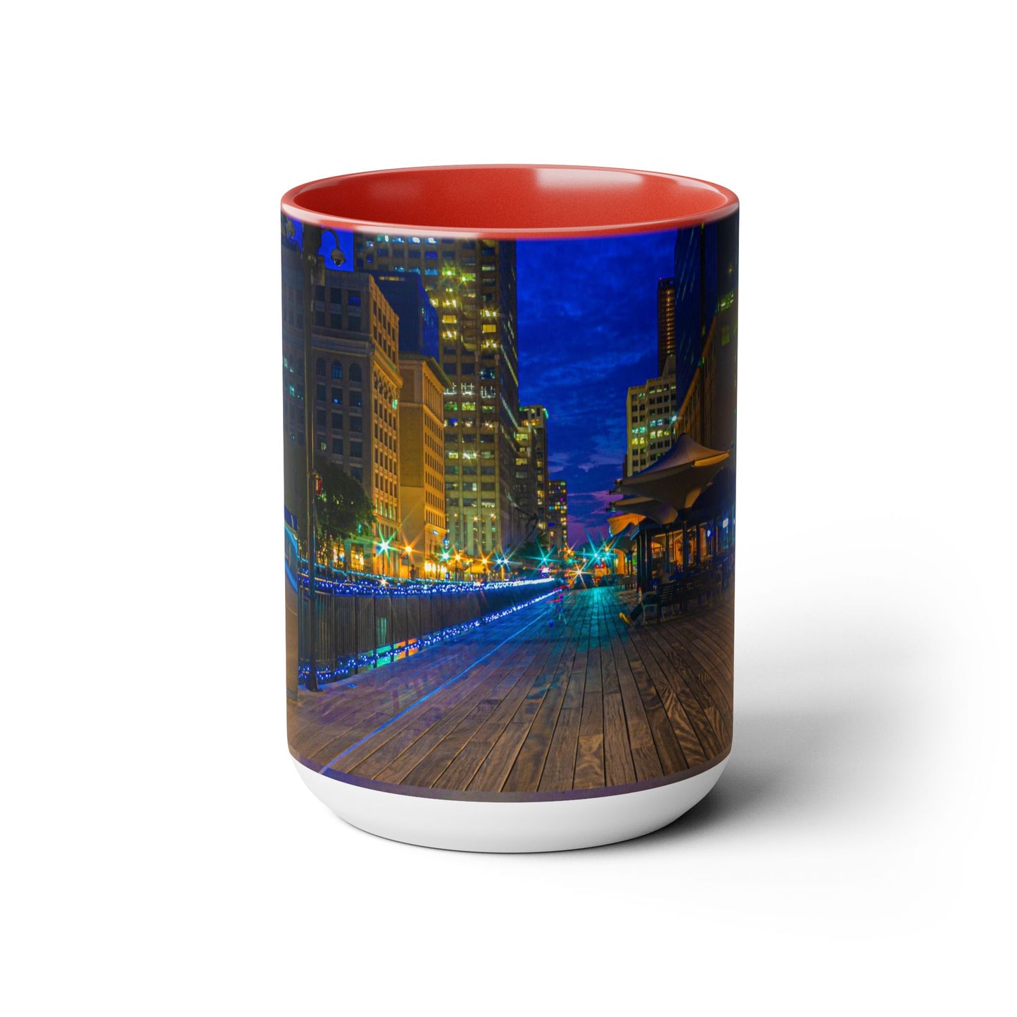 Two Tone, 15oz Ceramic Coffee Mug, Printed with a High-Res Beautiful Urban Landscape from Exchange Place, New Jersey.
