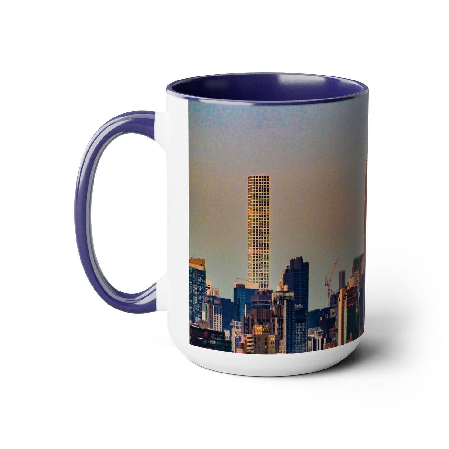 Two Tone 15oz Ceramic,  Coffee Mug, Printed with a High-Res Elegant Image of  New  York City View.