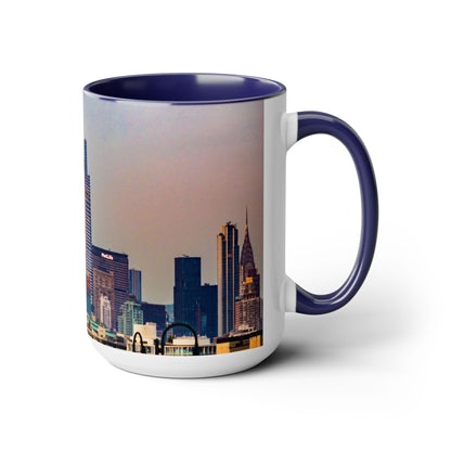 Two Tone 15oz Ceramic,  Coffee Mug, Printed with a High-Res Elegant Image of  New  York City View.