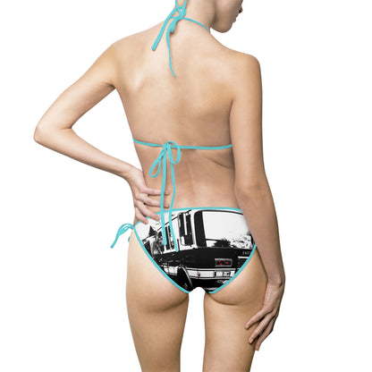 Vintage Fire Truck Bikini - Retro Black & White Fire Truck Bikini