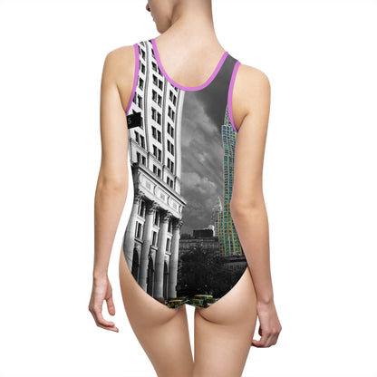Manhattan Gotham Perspective – Monochromatic Skyline Swimsuit