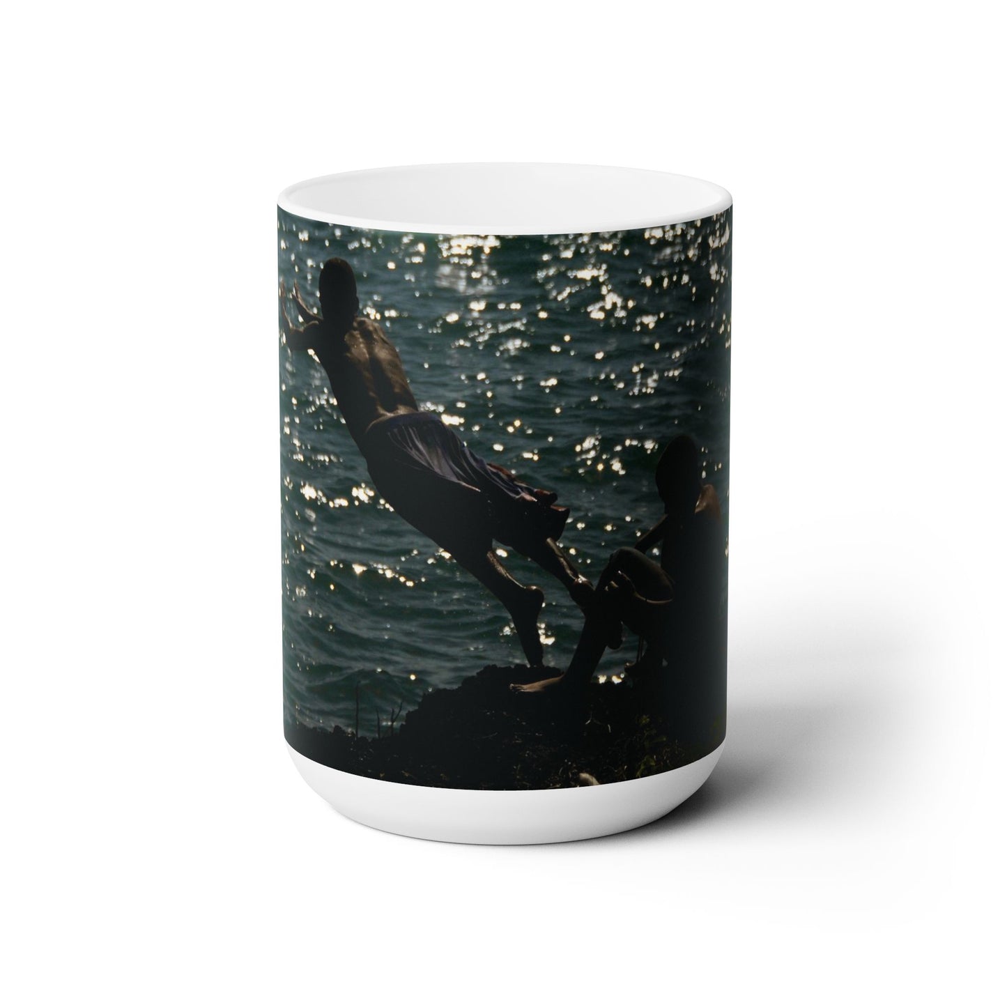Elegant 15oz Ceramic Coffee Mug with a beautiful image of a diver from a reef.