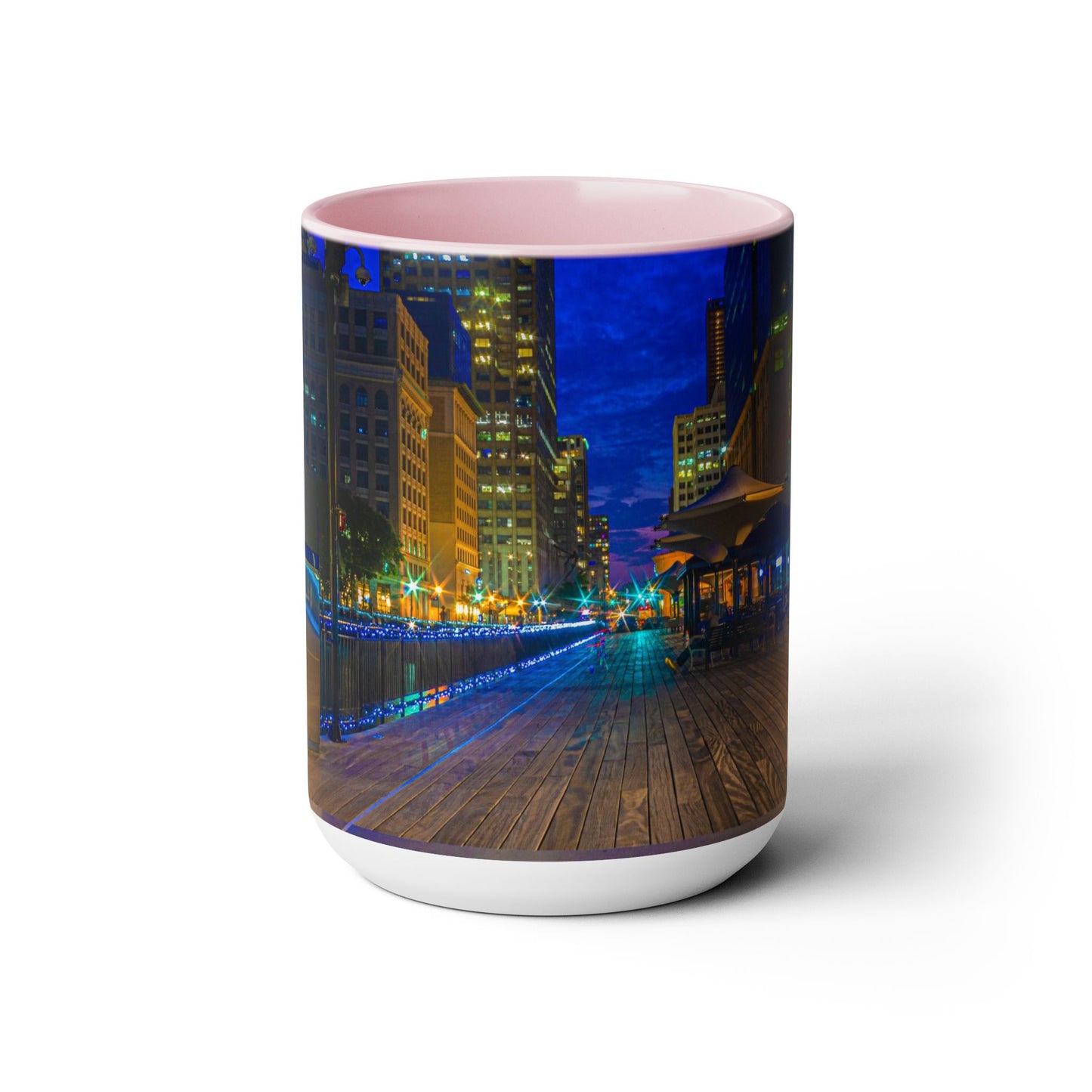 Two Tone, 15oz Ceramic Coffee Mug, Printed with a High-Res Beautiful Urban Landscape from Exchange Place, New Jersey.