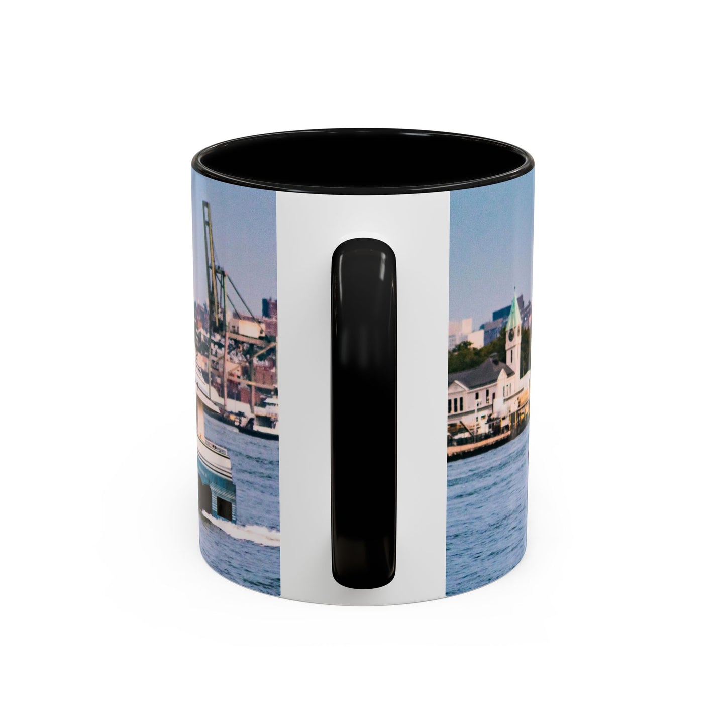 Two Tone 11oz Ceramic, Coffe Mug, Printed with a High-Res Elegant Image of a Boat at the Hudson River, New York.