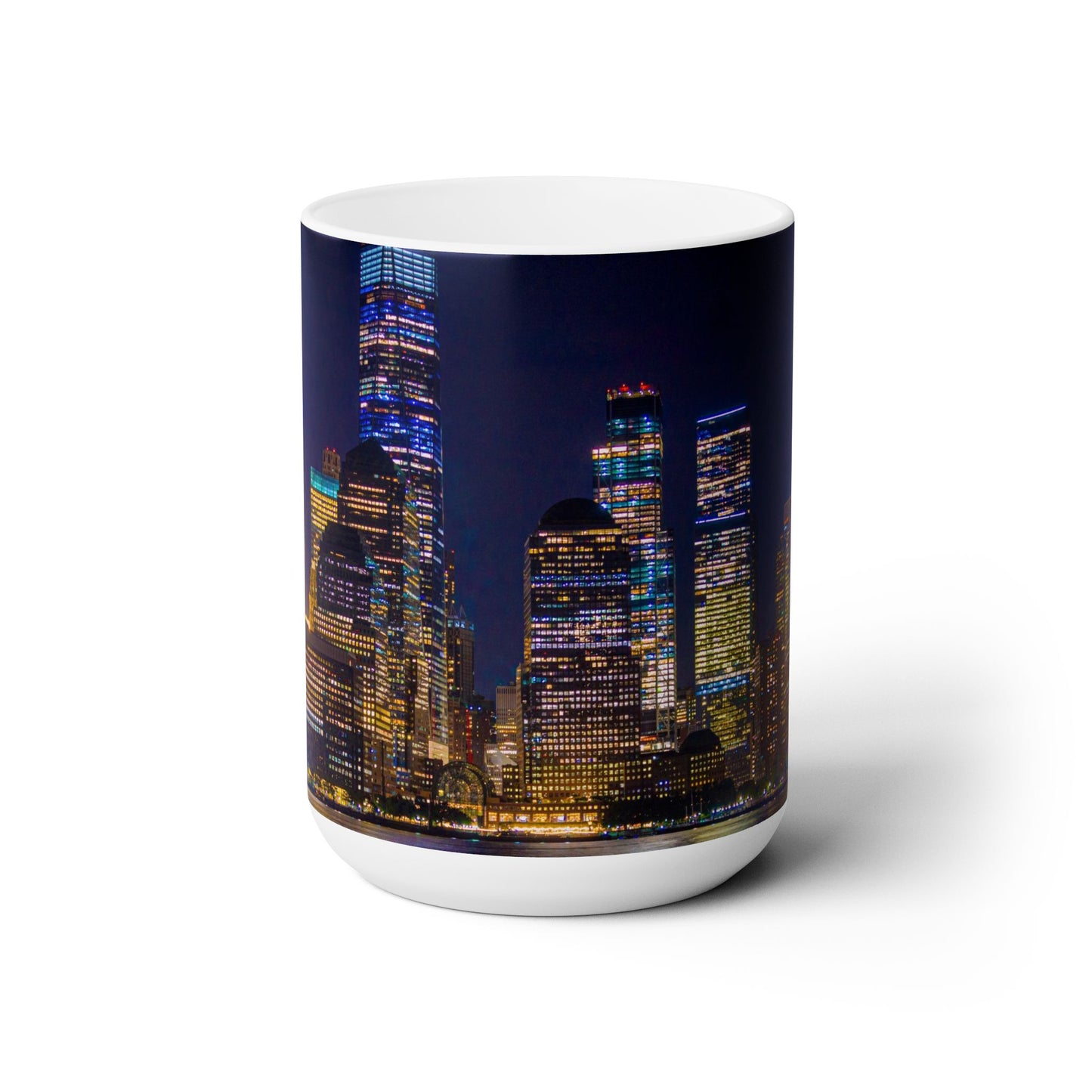 Ceramic Coffe Mug 15oz printed with Elegant High-Res, Full Color, New York Sky Line Image.