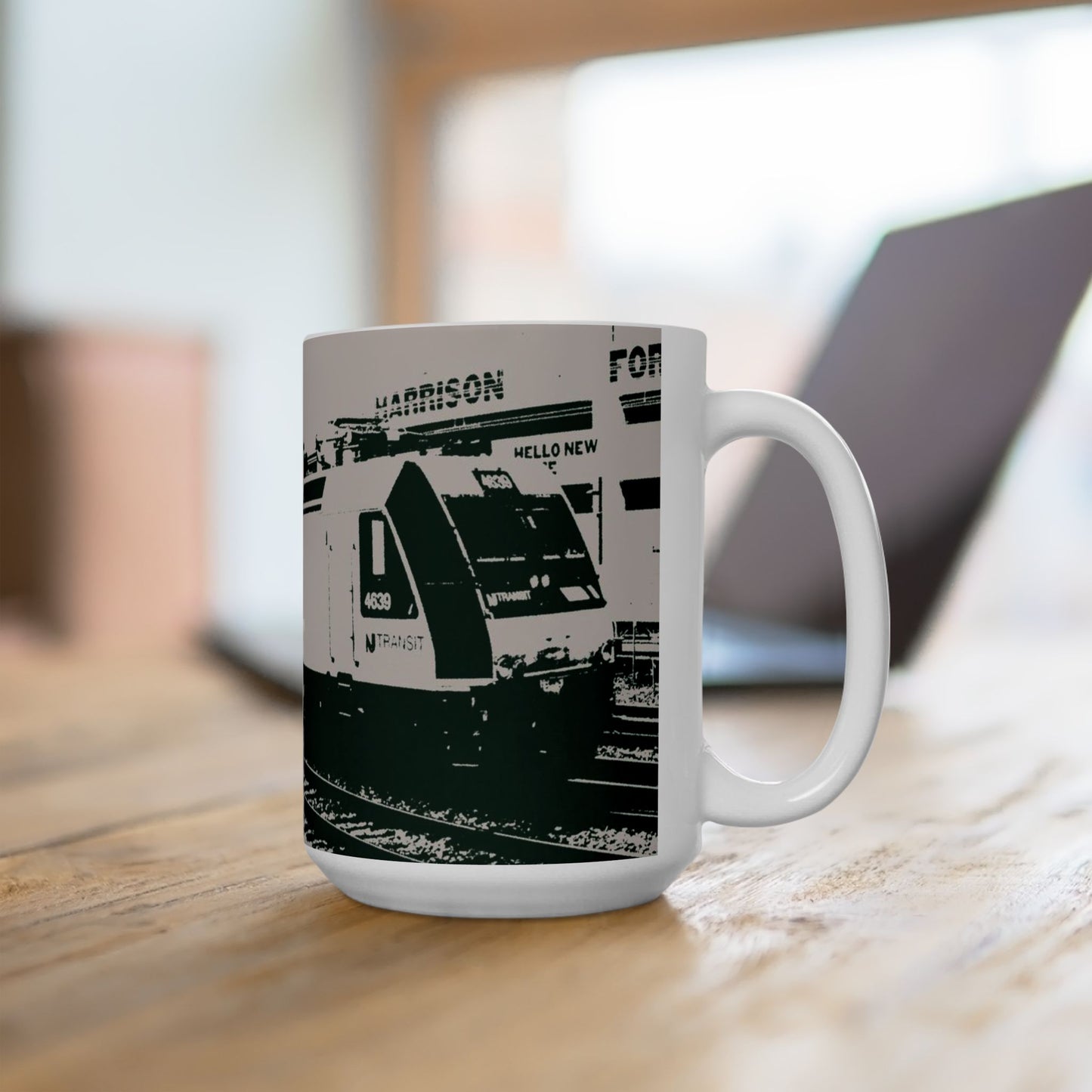 Elegant 15oz Ceramic Coffee Mug printed with a beautiful train image.