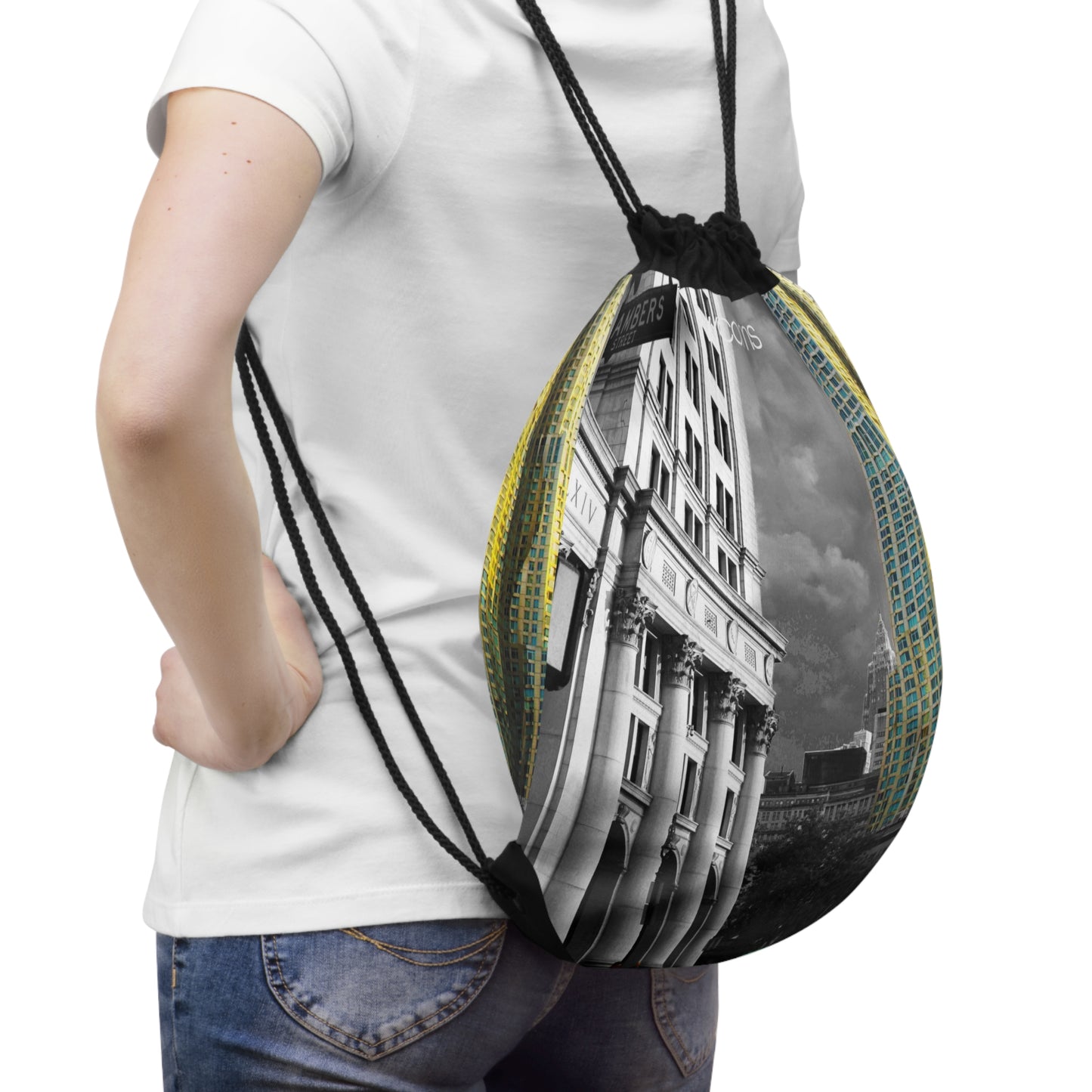 Drawstring Bag with Beautiful High-Res, Urban Landscape Image