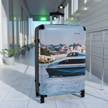 Harbor Boat Photo Carry-On Suitcase — Coastal Seaside Travel Luggage