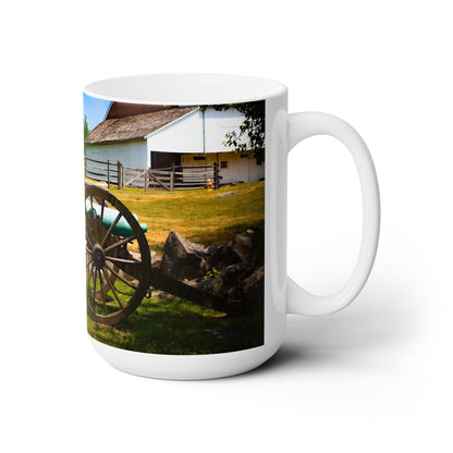 Elegant 15oz Ceramic Coffee Mug Printed with a Gettysburg Battle Field Cannon.