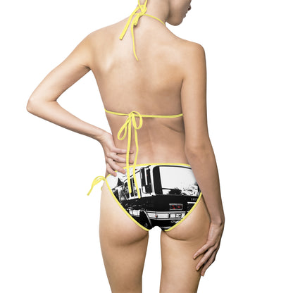 Vintage Fire Truck Bikini - Retro Black & White Fire Truck Bikini