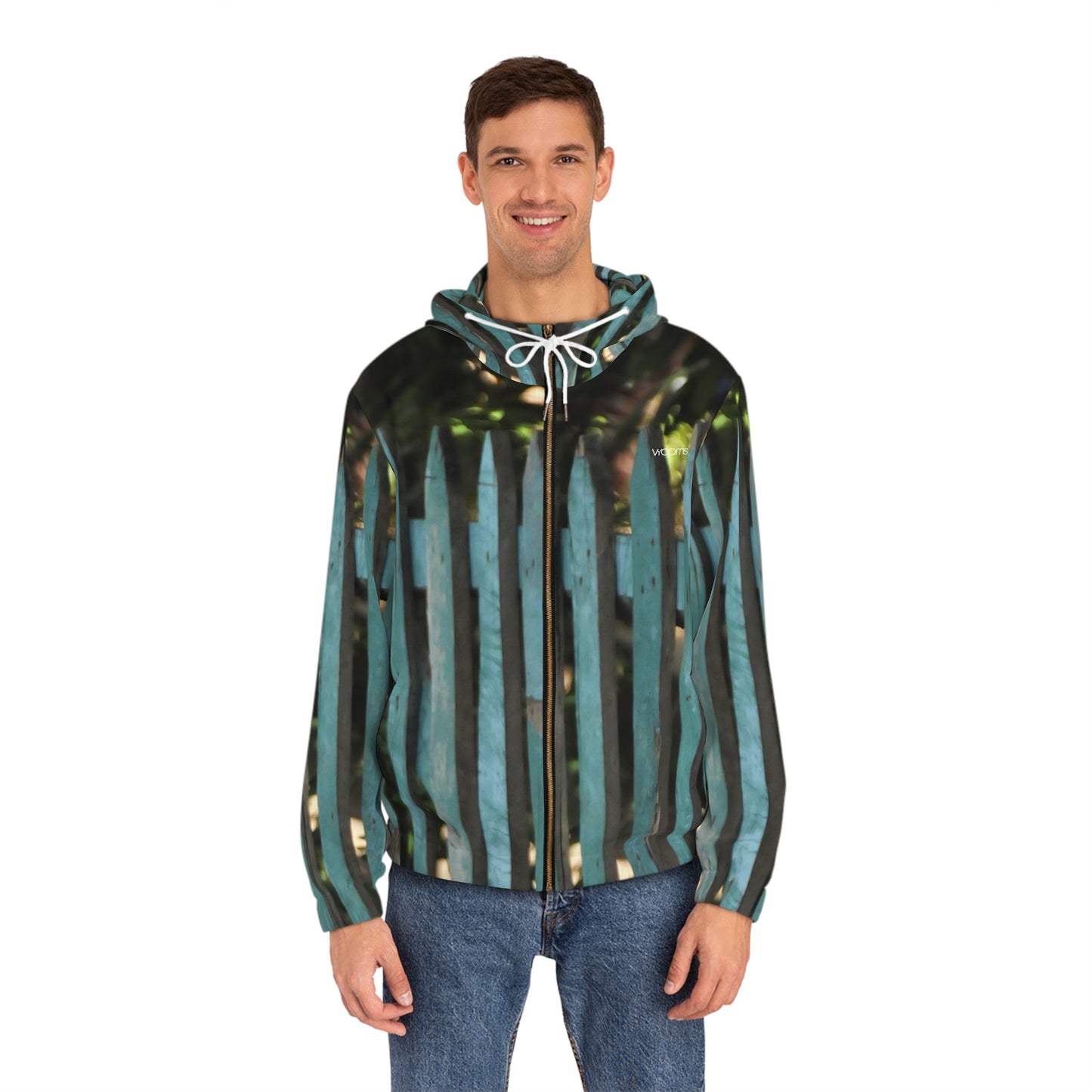 Rustic Teal Fence Pattern Full-Zip Hoodie