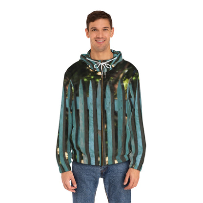 Rustic Teal Fence Pattern Full-Zip Hoodie