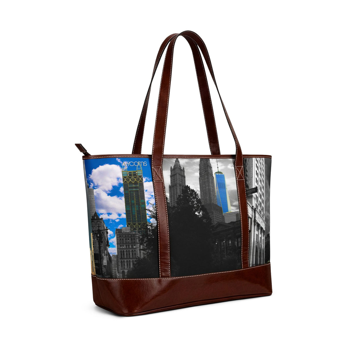 NYC Cityscape Tote Handbag — New York Skyline Patchwork Shoulder Bag