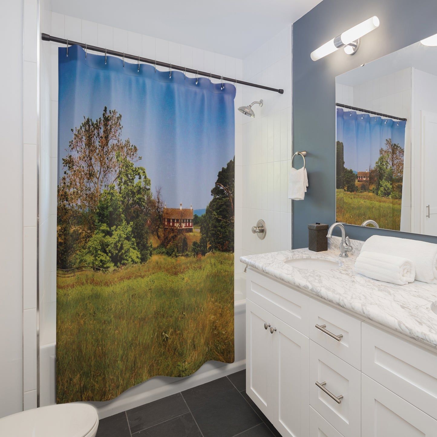 Shower Curtain Printed With Exclusive, High-Res, Full Color Beautiful Image.