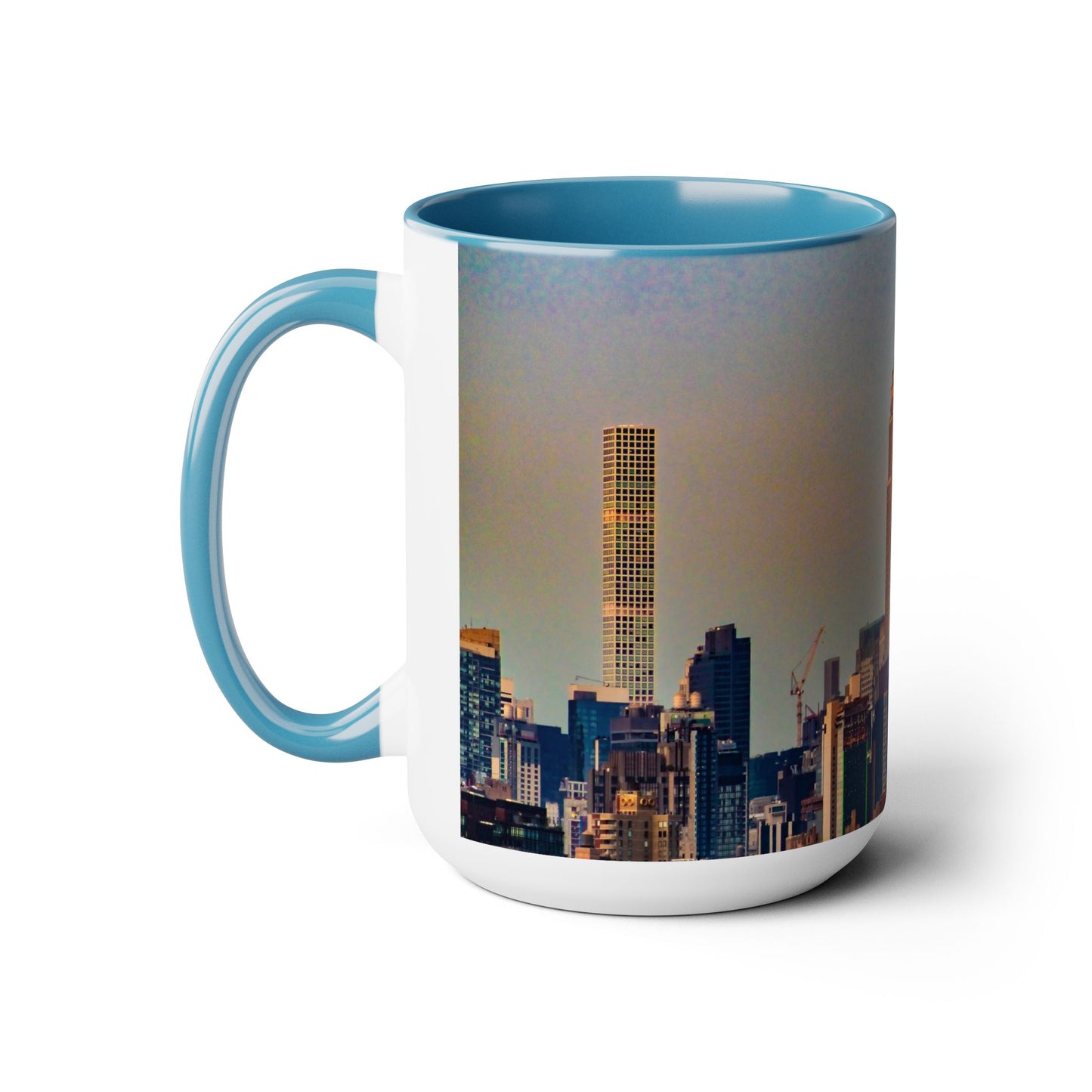 Two Tone 15oz Ceramic,  Coffee Mug, Printed with a High-Res Elegant Image of  New  York City View.