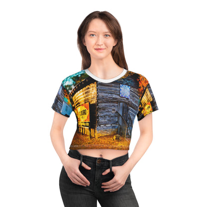 Rustic Barn Photo Crop Tee — Vintage Country Cabin All-Over Print