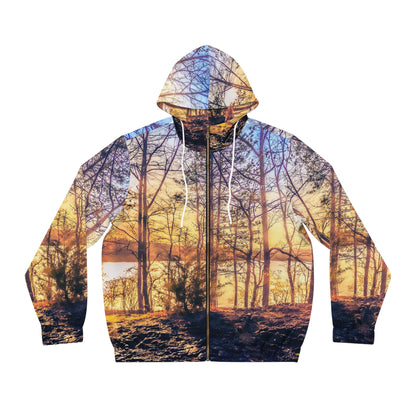 Sunset Forest Zip Hoodie — Nature Scenery Full-Zip Hoodie