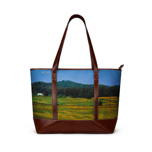 Countryside Landscape Tote Handbag – Scenic Field & Mountains Shoulder Bag