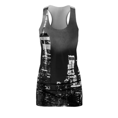 B&W Down Town New Yor Skyline Racerback Dress —Night Cityscape