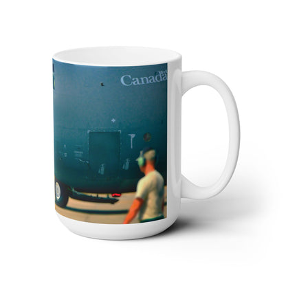 Elegant 15oz Ceramic Coffee Mug with a beautiful image of a C-130 Hercules cargo airplane.