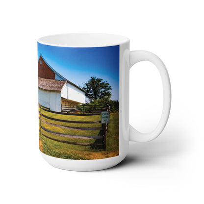 Elegant 15oz Ceramic Coffee Mug printed with a beautiful country side house.