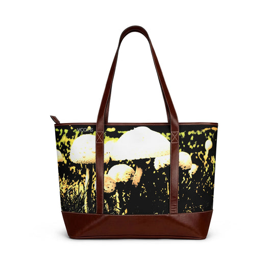 Mushroom Field Tote Bag — Whimsical Nature Handbag with Vintage Glow