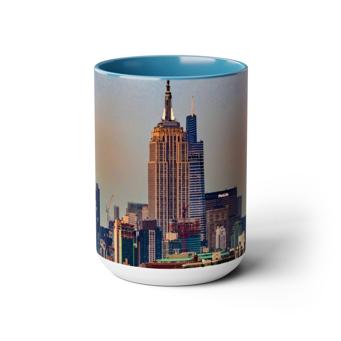 Two Tone 15oz Ceramic,  Coffee Mug, Printed with a High-Res Elegant Image of  New  York City View.