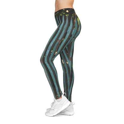 Teal Vintage Fence Pattern Leggings — Women's Casual