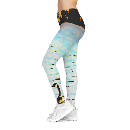 Duck At a Lake Women's Leggings — Aqua Blue Coastal