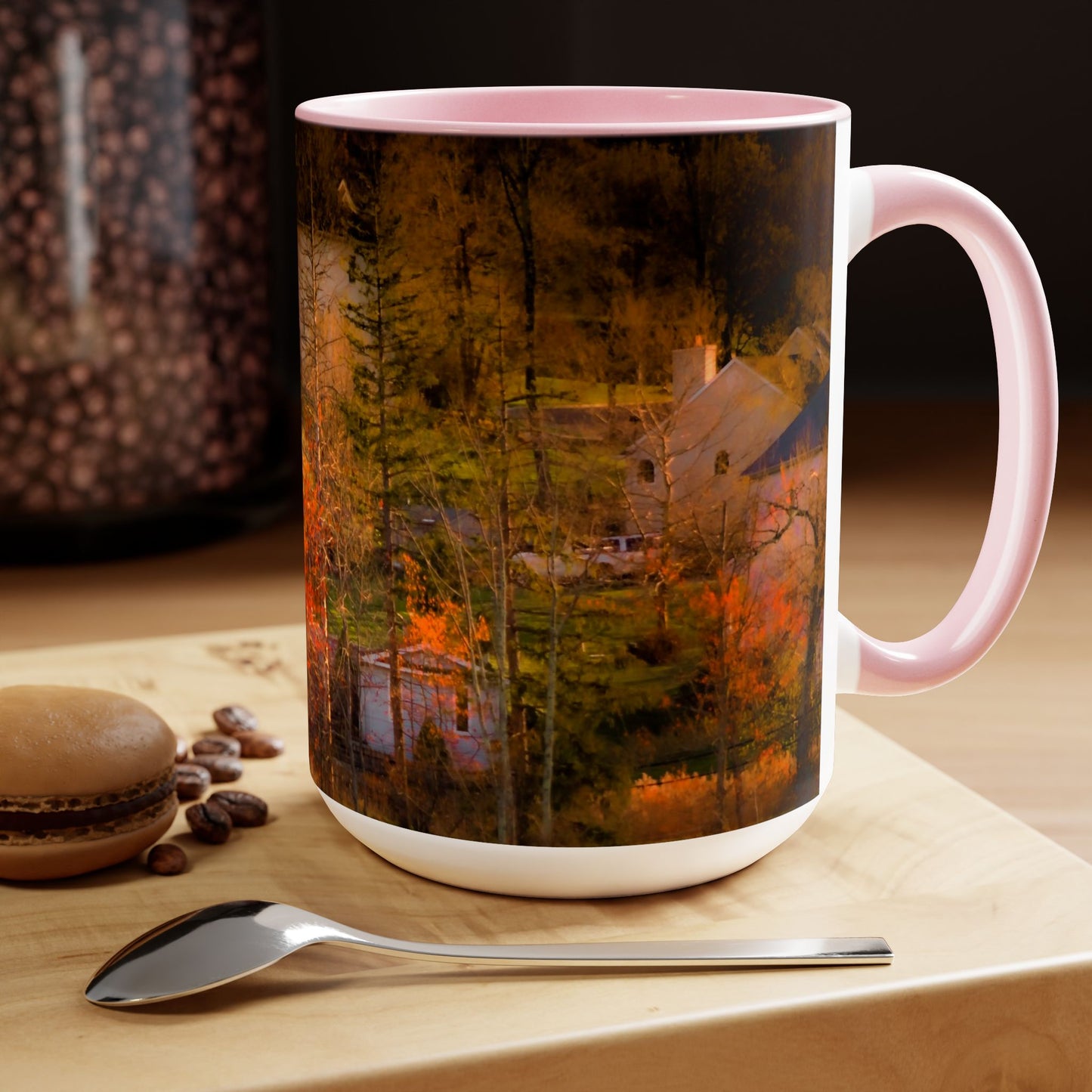 Two Tones, 15oz Ceramic Coffe Mug with Elegant High-Res, Full Color Natural Landscape Image.