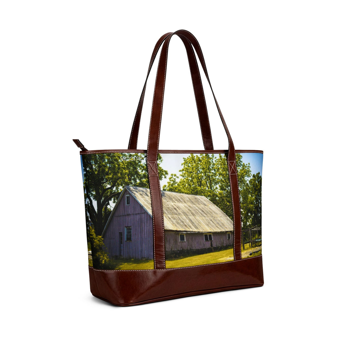 Barn Landscape Tote Bag — Rustic Farmhouse Handbag with Country Barn Photo