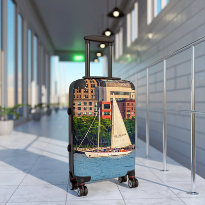 Sailboat Harbor Carry-On Suitcase — Nautical Travel Luggage with City Marina Print