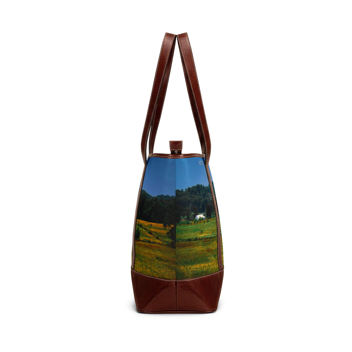 Countryside Landscape Tote Handbag – Scenic Field & Mountains Shoulder Bag