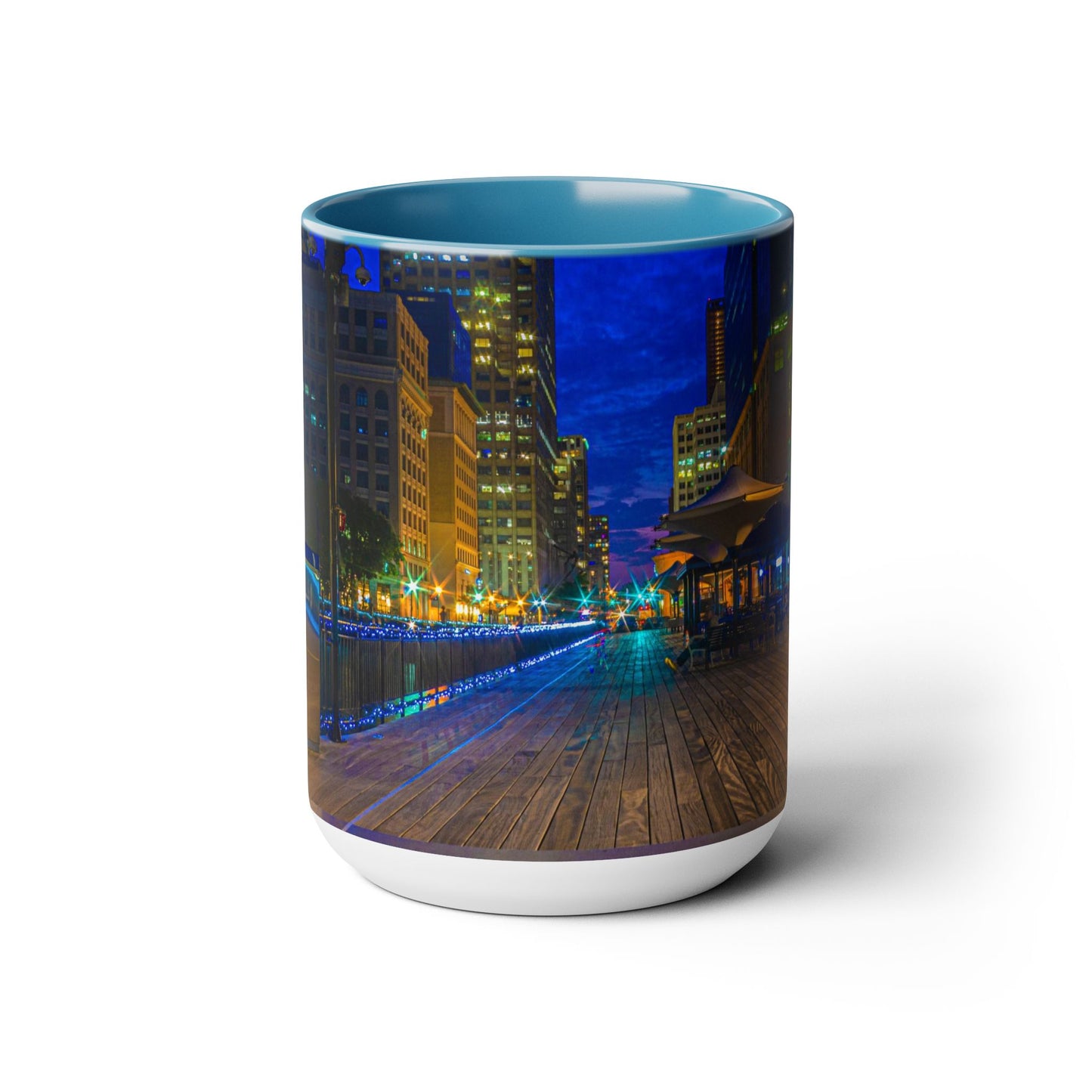 Two Tone, 15oz Ceramic Coffee Mug, Printed with a High-Res Beautiful Urban Landscape from Exchange Place, New Jersey.
