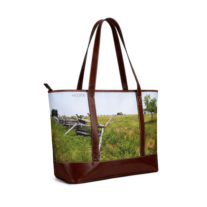 Country Meadow Tote Bag — Rustic Fence Landscape Handbag