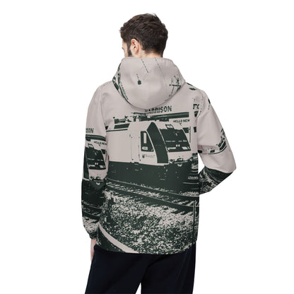 NJ Train Station Windbreaker Jacket — High-Contrast Train
