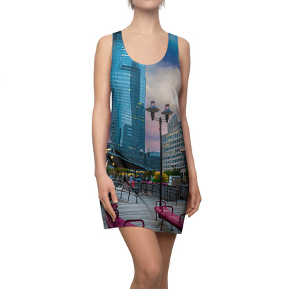 J Owen Grundy Park Skyline Racerback Dress — City Park to Glass Skyscraper Print