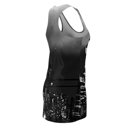 B&W Down Town New Yor Skyline Racerback Dress —Night Cityscape