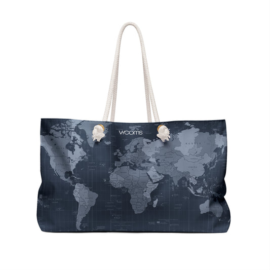 World Map Weekender Bag - Navy Travel Duffle Tote