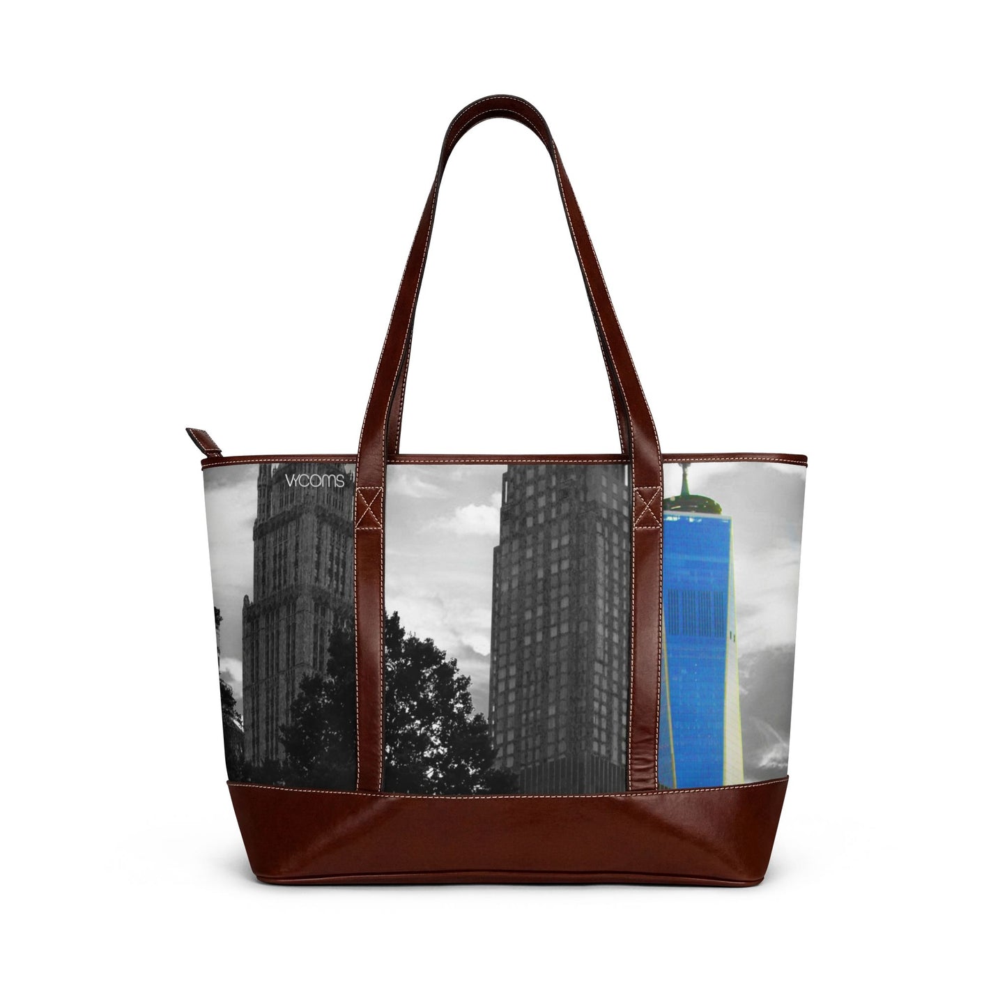 City Skyline Tote Handbag — Blue Tower Urban Scene