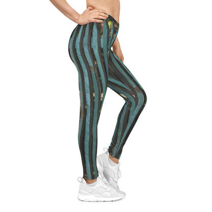 Teal Vintage Fence Pattern Leggings — Women's Casual