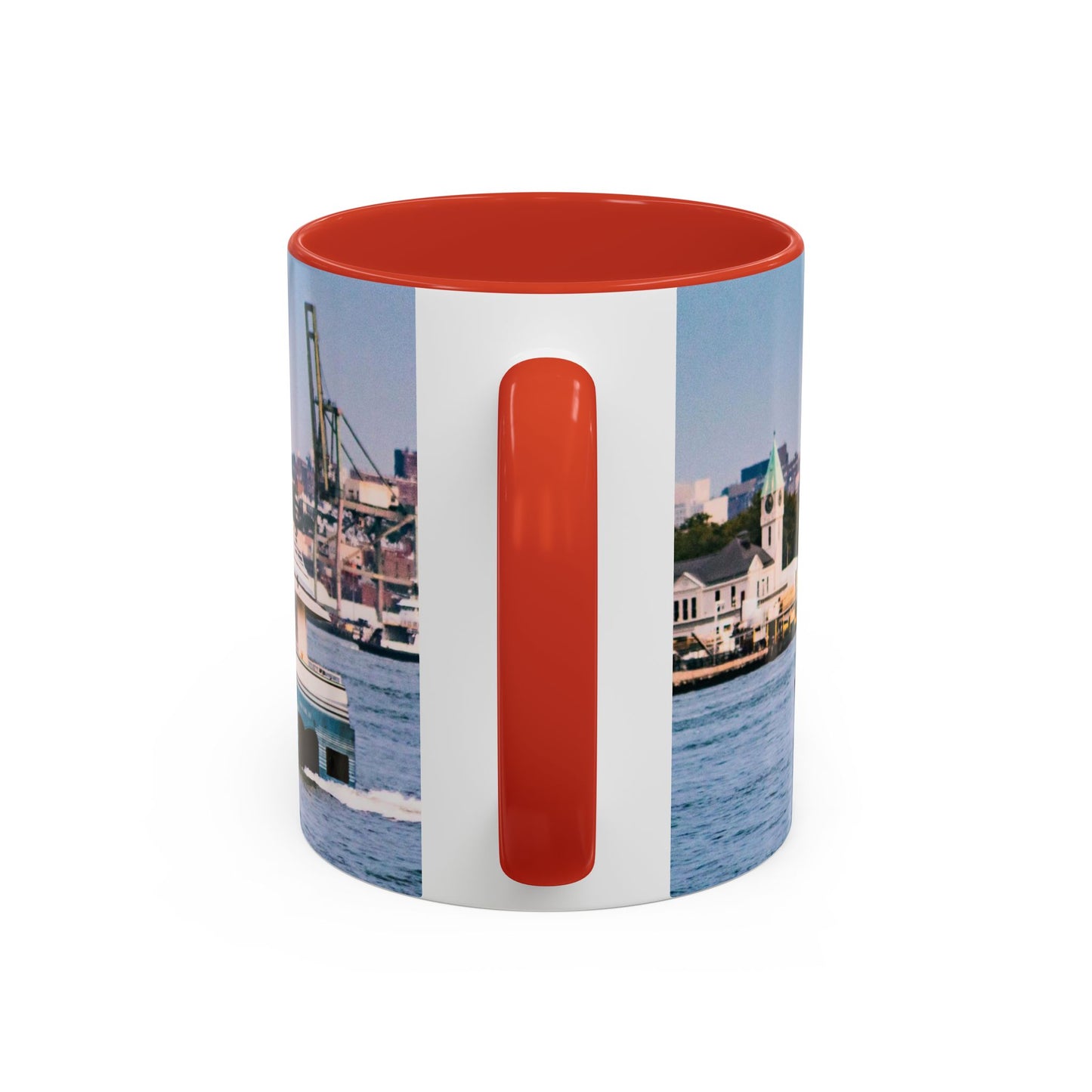 Two Tone 11oz Ceramic, Coffe Mug, Printed with a High-Res Elegant Image of a Boat at the Hudson River, New York.