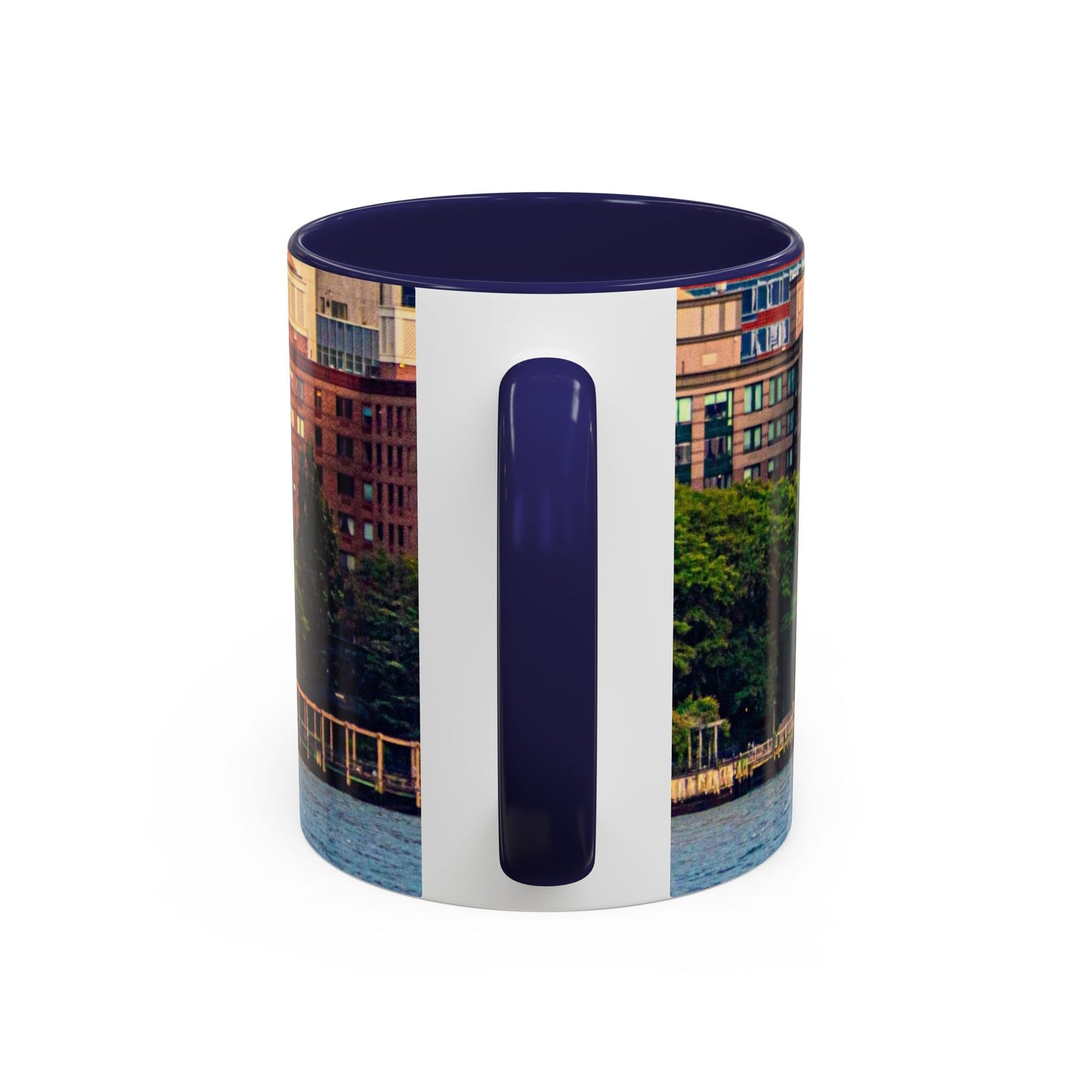 Two Tone Ceramic, 11oz Coffe Mug, Printed with a High-Res Elegant Image of a Saul Boat at the Hudson River, New York.