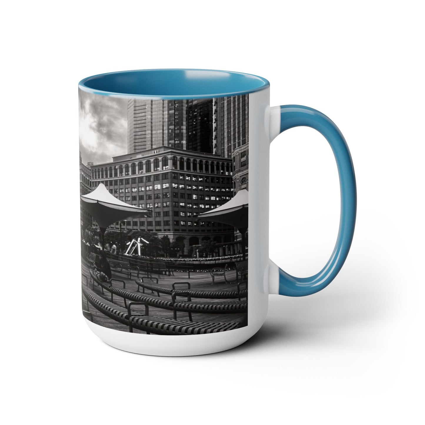 Two Tone 15oz Ceramic, Coffe Mug, Printed with a High-Res Beautifull Urban Landscape.