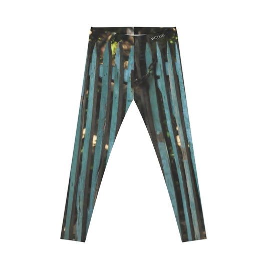 Teal Vintage Fence Pattern Leggings — Women's Casual