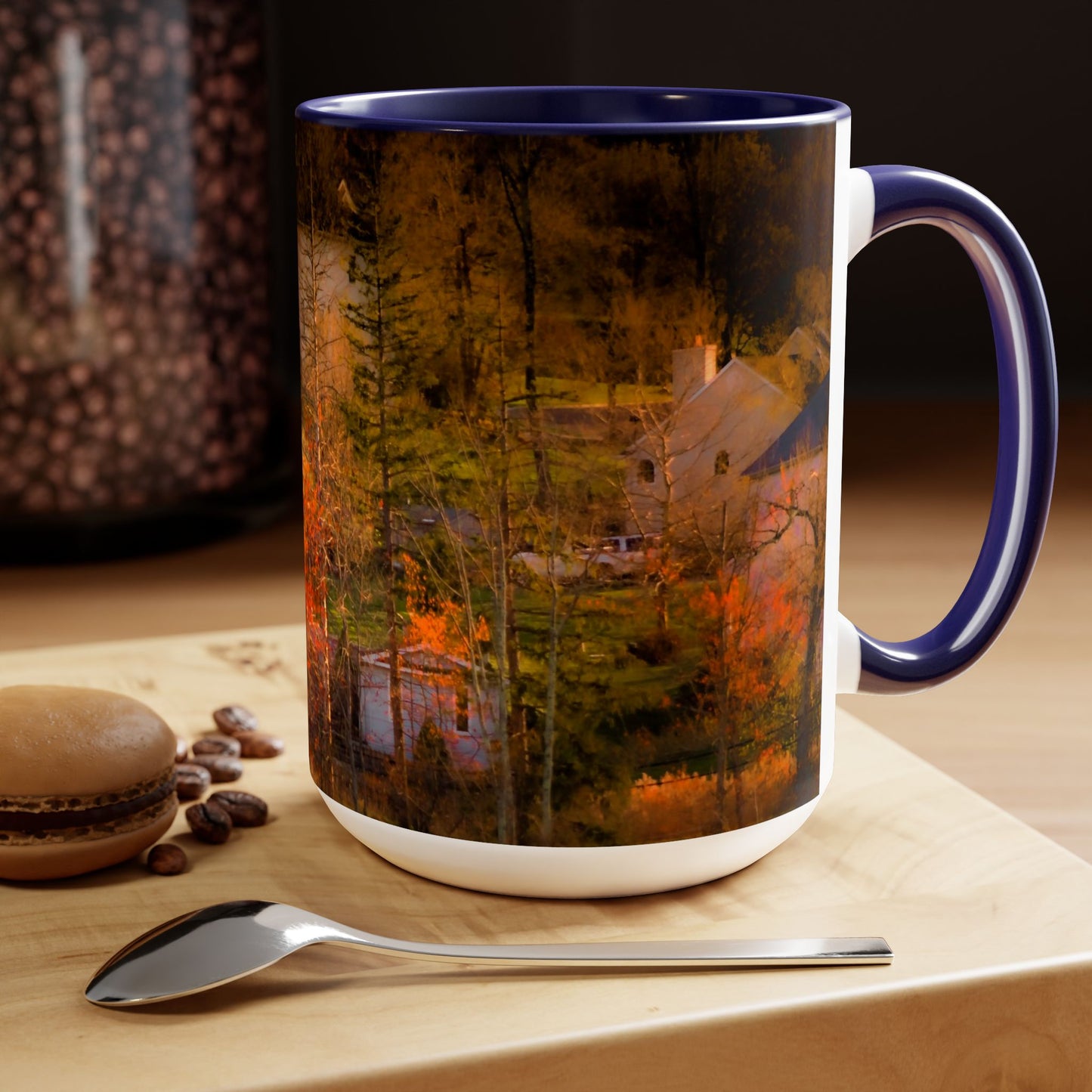 Two Tones, 15oz Ceramic Coffe Mug with Elegant High-Res, Full Color Natural Landscape Image.
