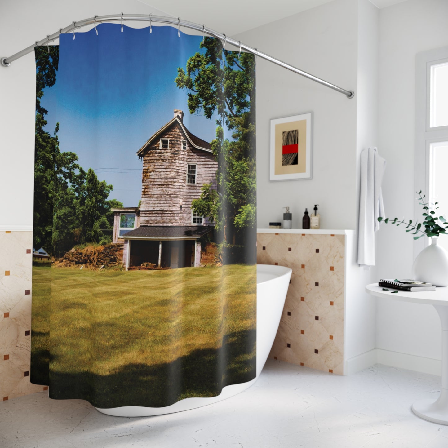 Shower Curtain Printed With Exclusive, High-Res, Full Color Beautiful Image.