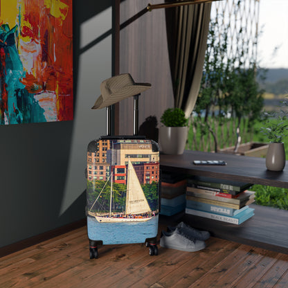 Sailboat Harbor Carry-On Suitcase — Nautical Travel Luggage with City Marina Print