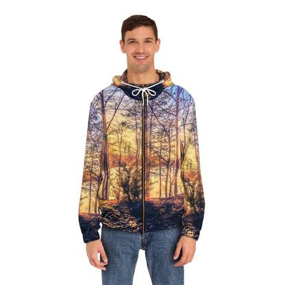 Sunset Forest Zip Hoodie — Nature Scenery Full-Zip Hoodie